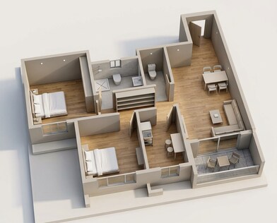 Floor plan of 2 BHK 942 Sq. Ft. Apartment in Dosti Primus, Thane