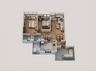 Floor plan of 2 BHK 670 Sq. Ft. Apartment in Kohinoor Royale Towers, Pune