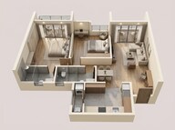 Floor plan of 2 BHK 683 Sq. Ft. Apartment in Kohinoor Royale Towers, Pune