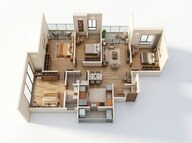 Floor plan of 3 BHK 831 Sq. Ft. Apartment in Kohinoor Royale Towers, Pune