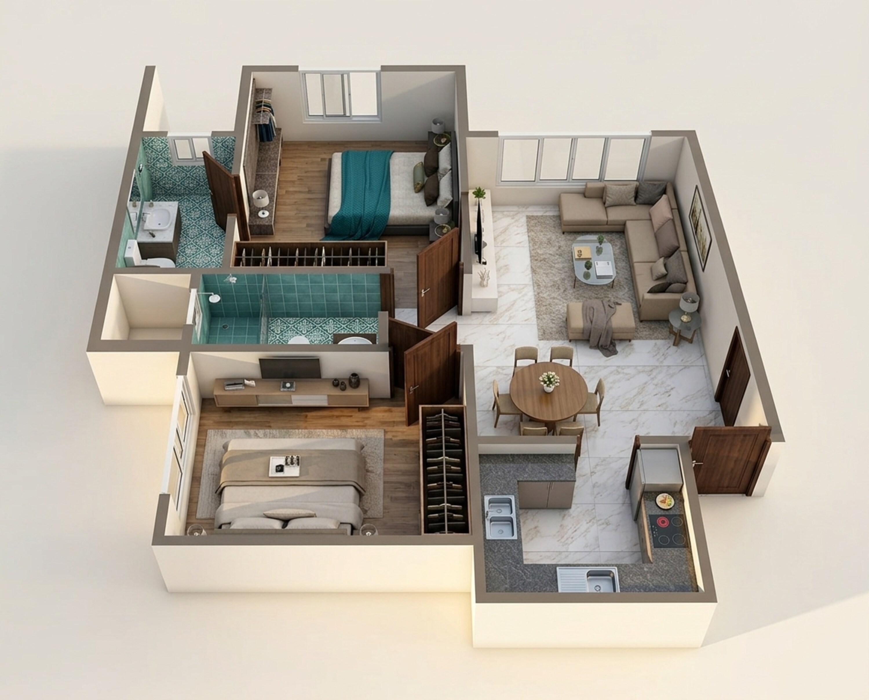 Floor plan of 2 BHK 660 Sq. Ft. Apartment in Ace Marvel, Mumbai