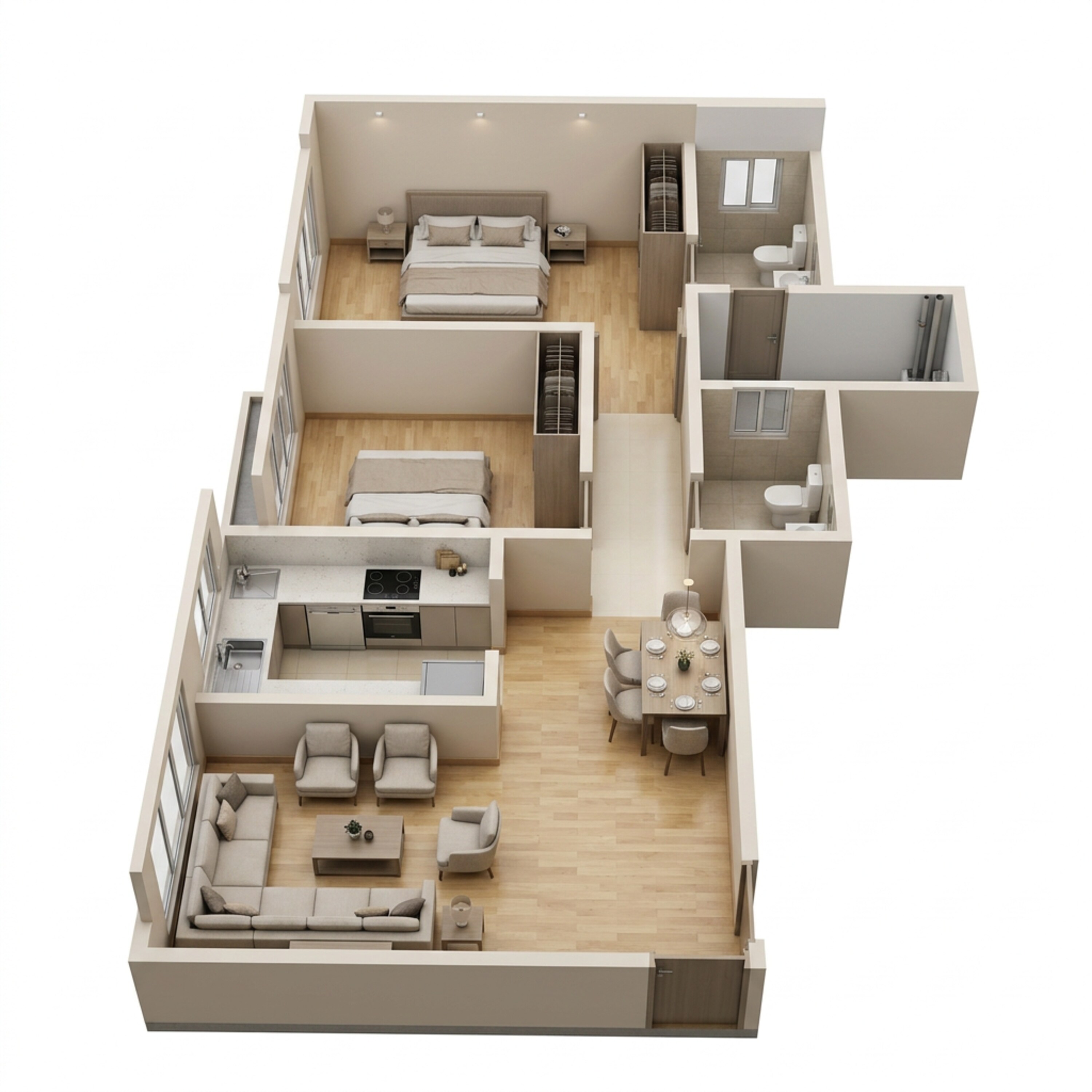 Floor plan of 2 BHK 630 Sq. Ft. Apartment in H Rishabraj Forest Front, Mumbai
