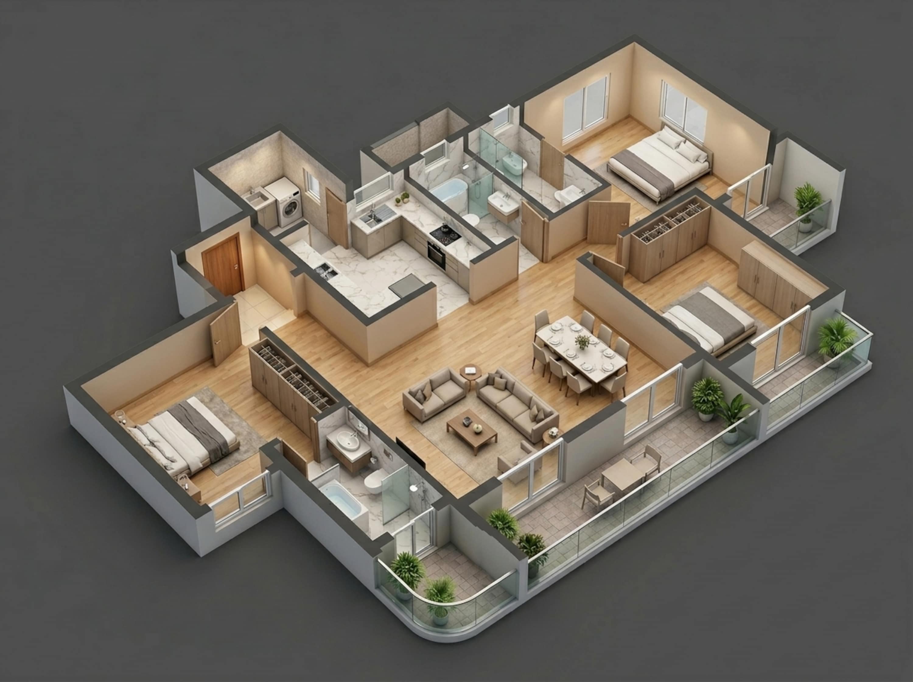 Floor plan of 3 BHK 1860 Sq. Ft. Apartment in Sobha Magnus, Bangalore