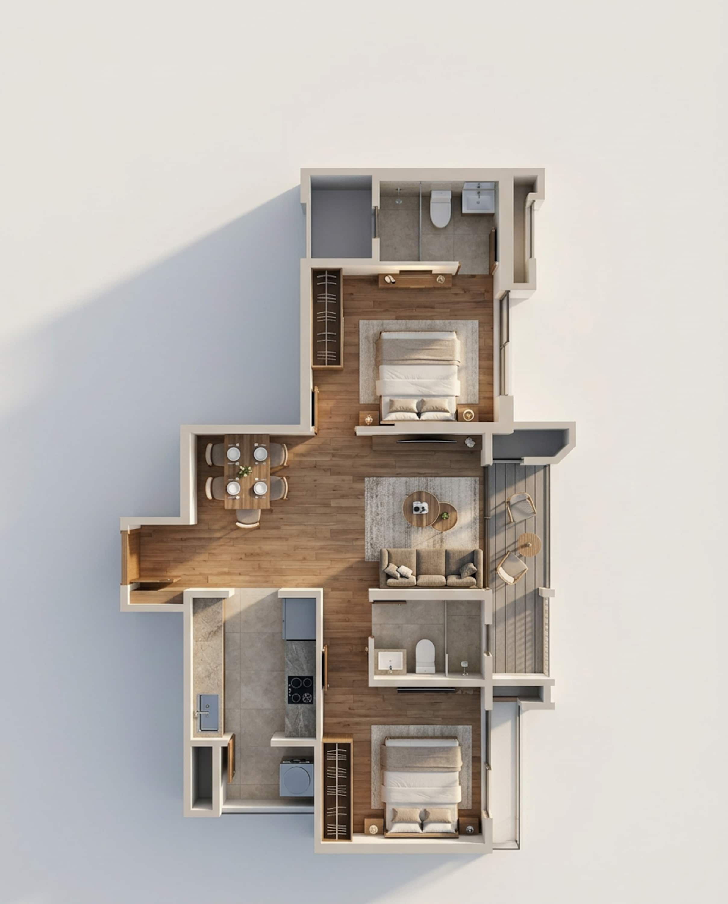 Floor plan of 2 BHK 680 Sq. Ft. Apartment in Prestige Garden Trails, Thane