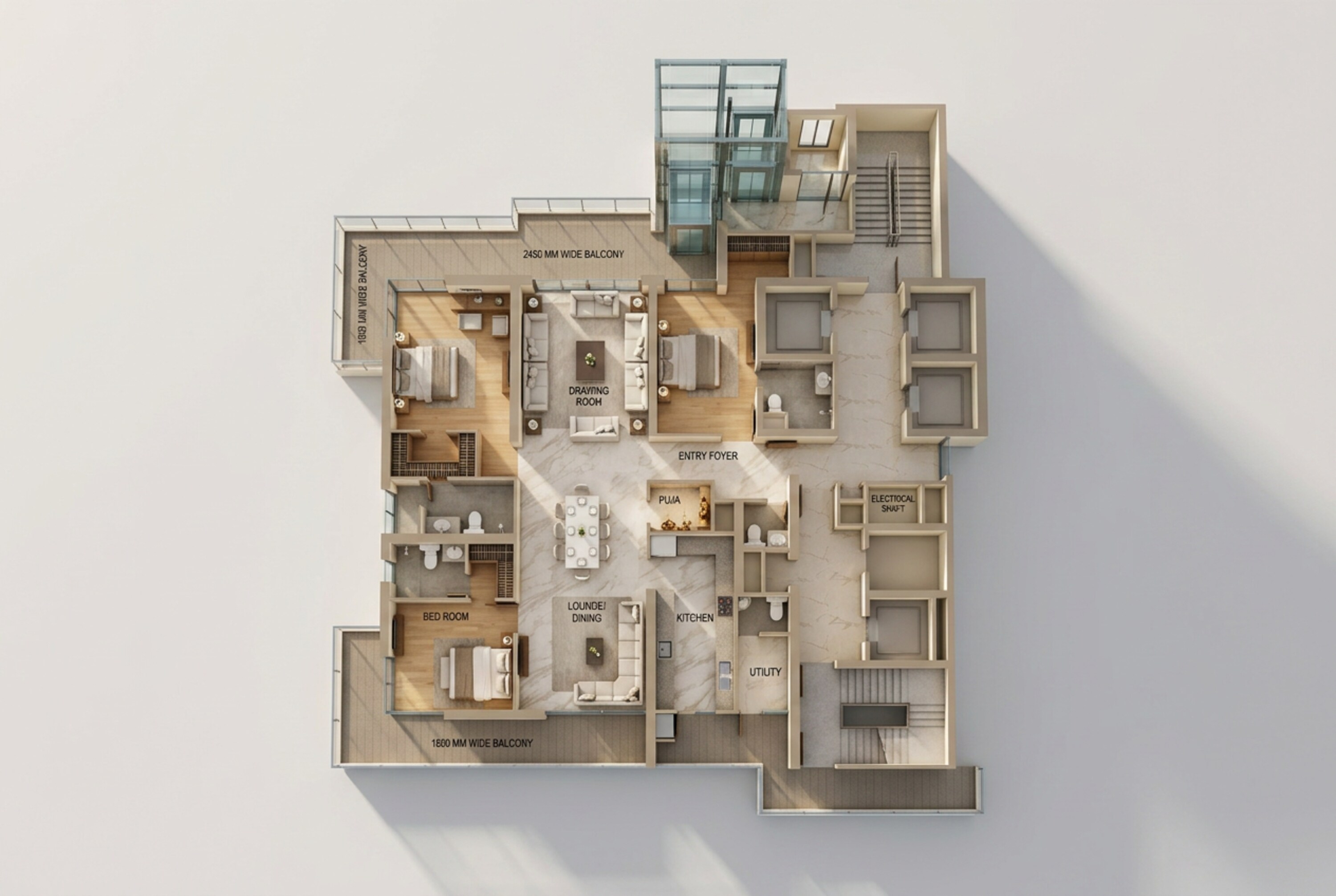 Floor plan of 3 BHK Apartment - 4242 sq. ft. in Delphine Central Park Estates, Gurgaon