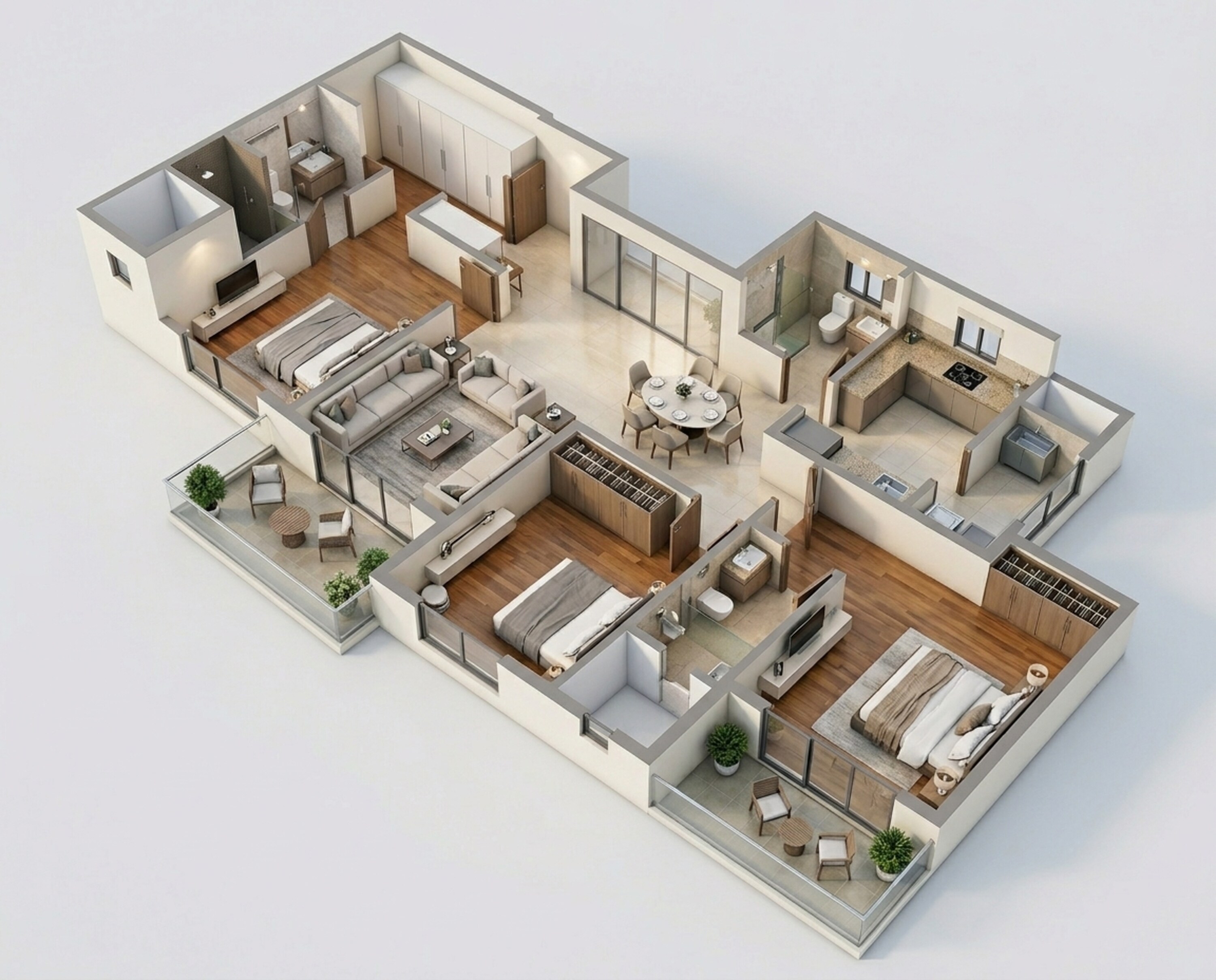 Floor plan of 3 BHK 1990 Sq. Ft. Apartment in Century Mirai, Bangalore