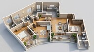 Floor plan of 3 BHK 1058 Sq. Ft. Apartment in Vilas Javdekar Palladio La Viento, Pune