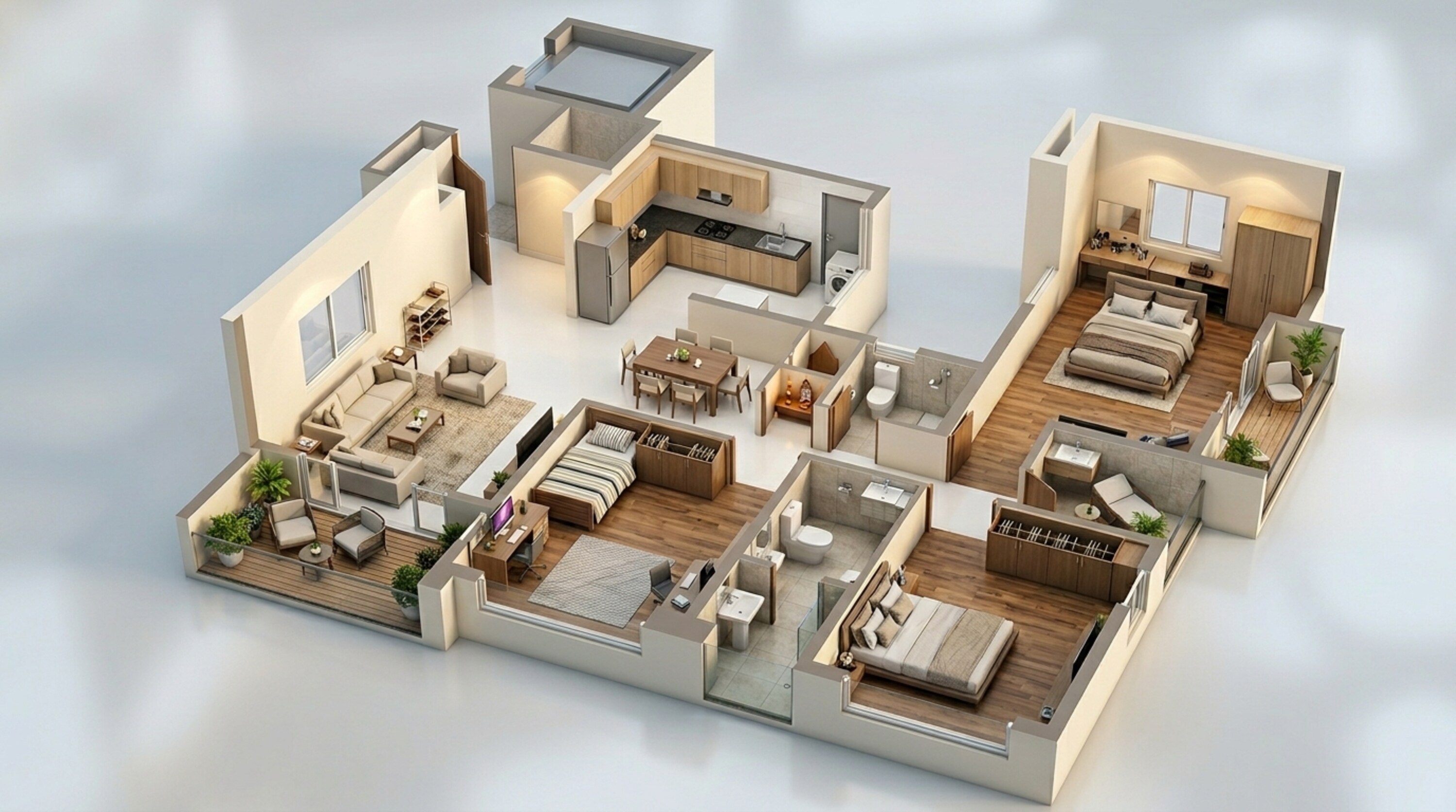 Floor plan of 3 BHK 1108 Sq. Ft. Apartment in Vilas Javdekar Palladio La Viento, Pune