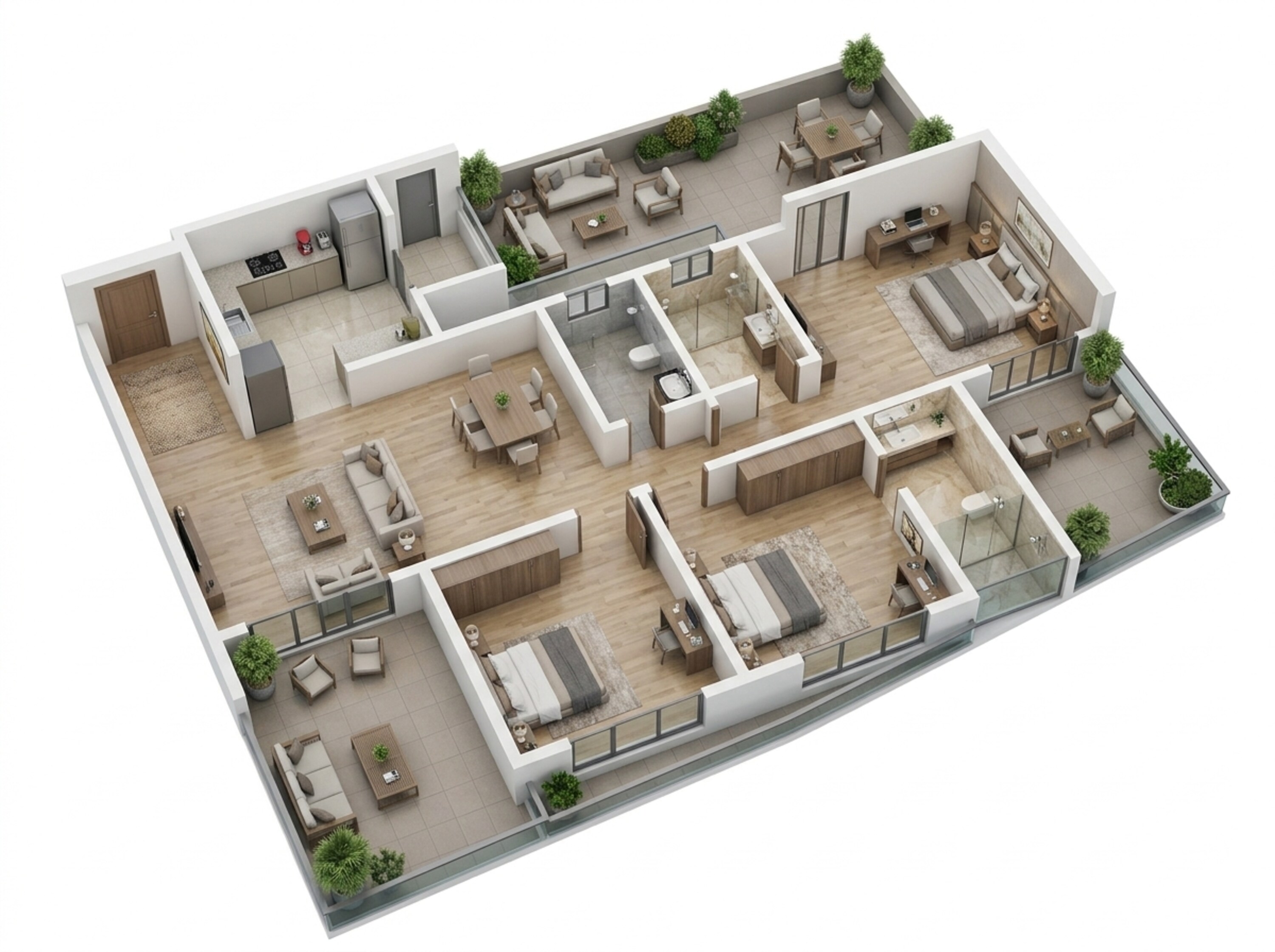 Floor plan of 3 BHK 998 Sq. Ft. Apartment in Kolte Patil Life Republic Qrious, Pune