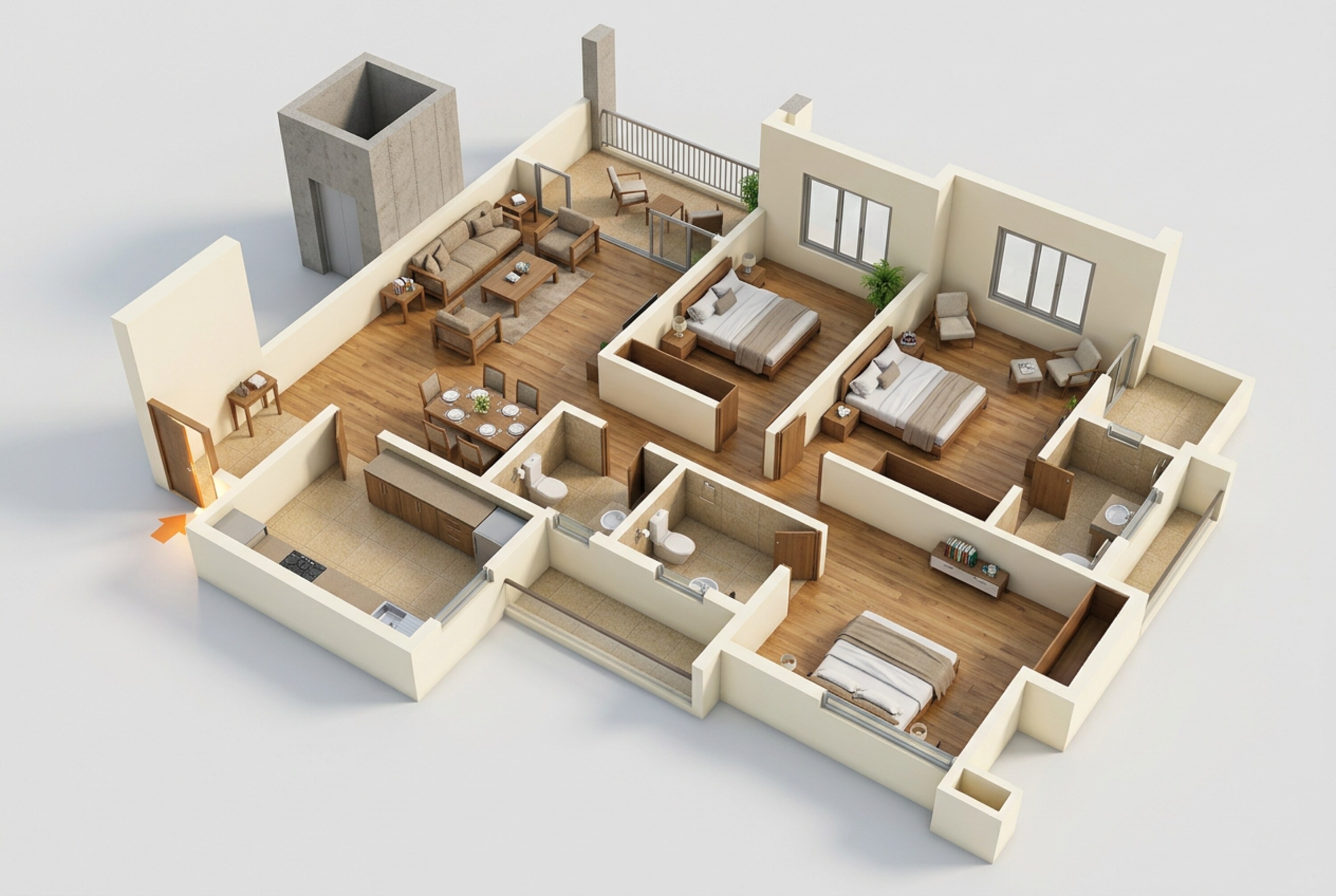 Floor plan of 3 BHK 1210 Sq. Ft. Apartment in Bhandari 31 Palma Drive, Pune