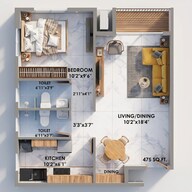 Floor plan of 1 BHK 476 Sq. Ft. Apartment in Adityaraj Midtown, Mumbai