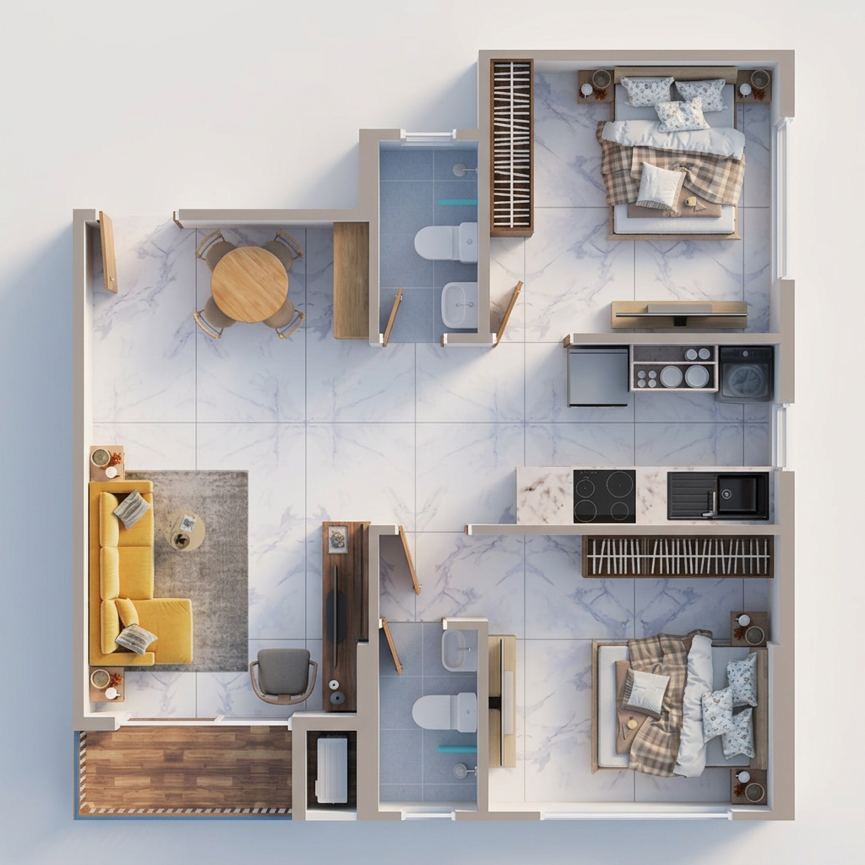 Floor plan of 2 BHK 597 Sq. Ft. Apartment in Adityaraj Midtown, Mumbai