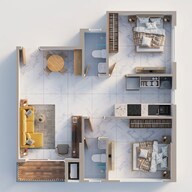 Floor plan of 2 BHK 597 Sq. Ft. Apartment in Adityaraj Midtown, Mumbai