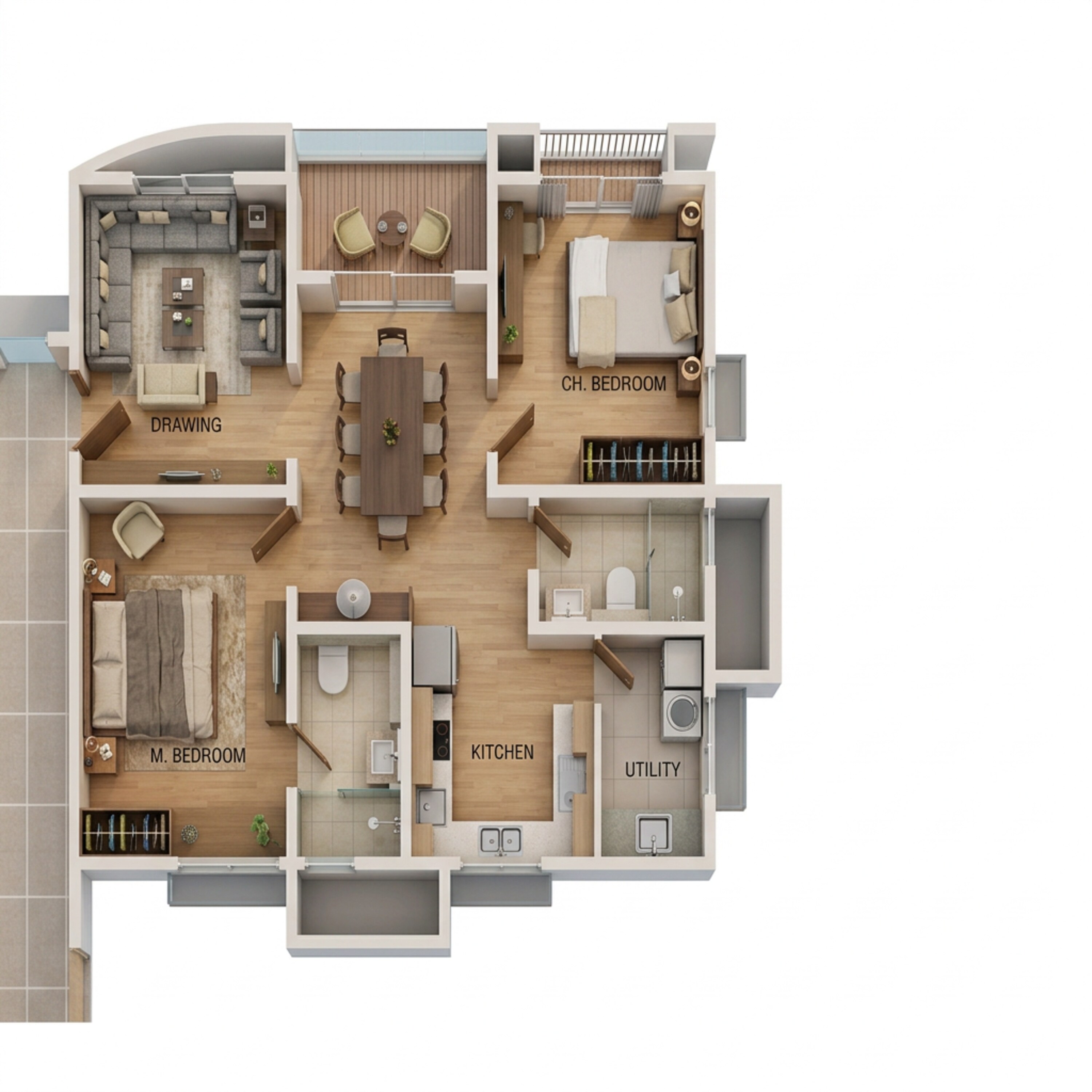 Floor plan of 2 BHK 1227 Sq. Ft. Apartment in DSR Evoq, Bangalore