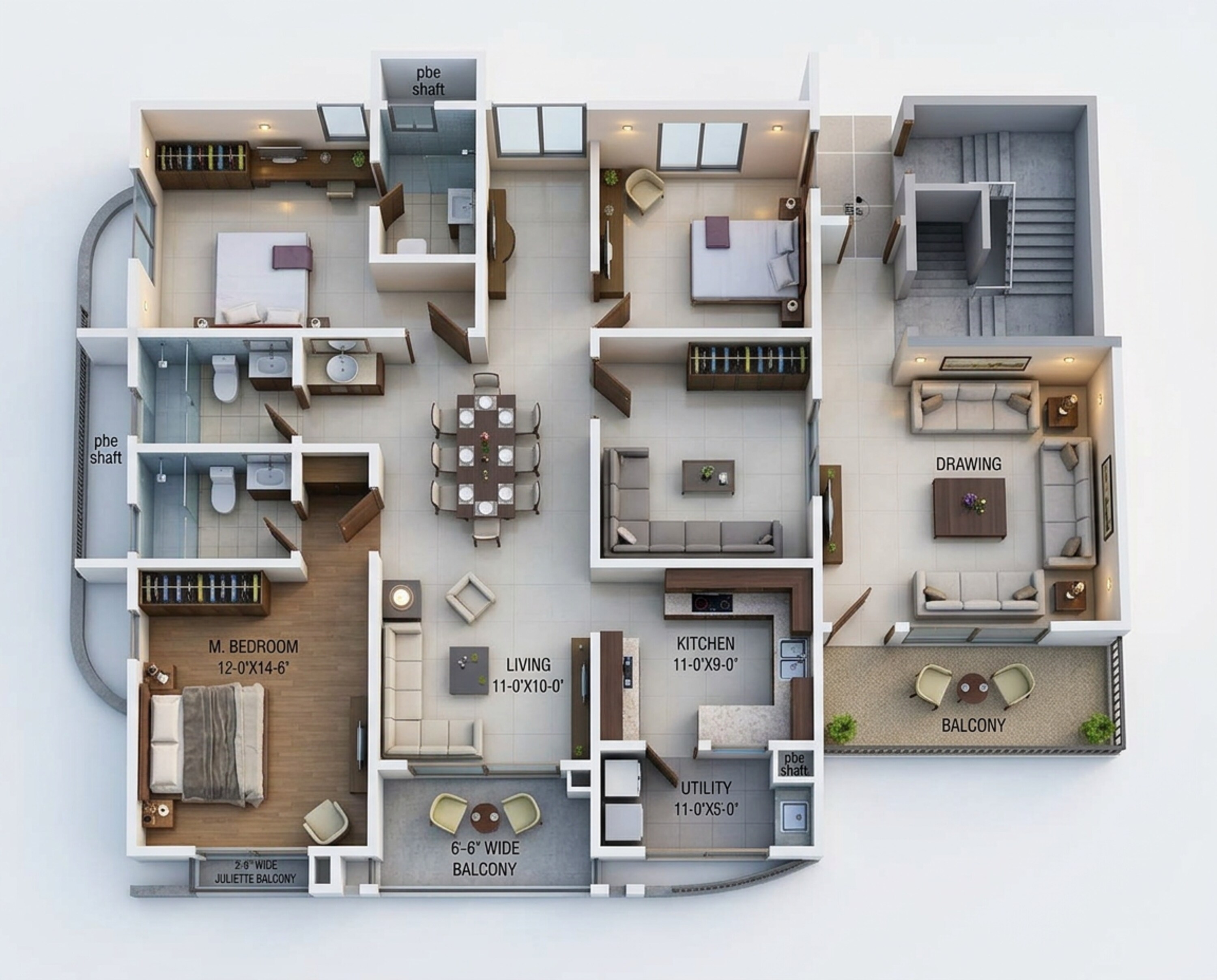 Floor plan of 3 BHK 1978 Sq. Ft. Apartment in DSR Evoq, Bangalore