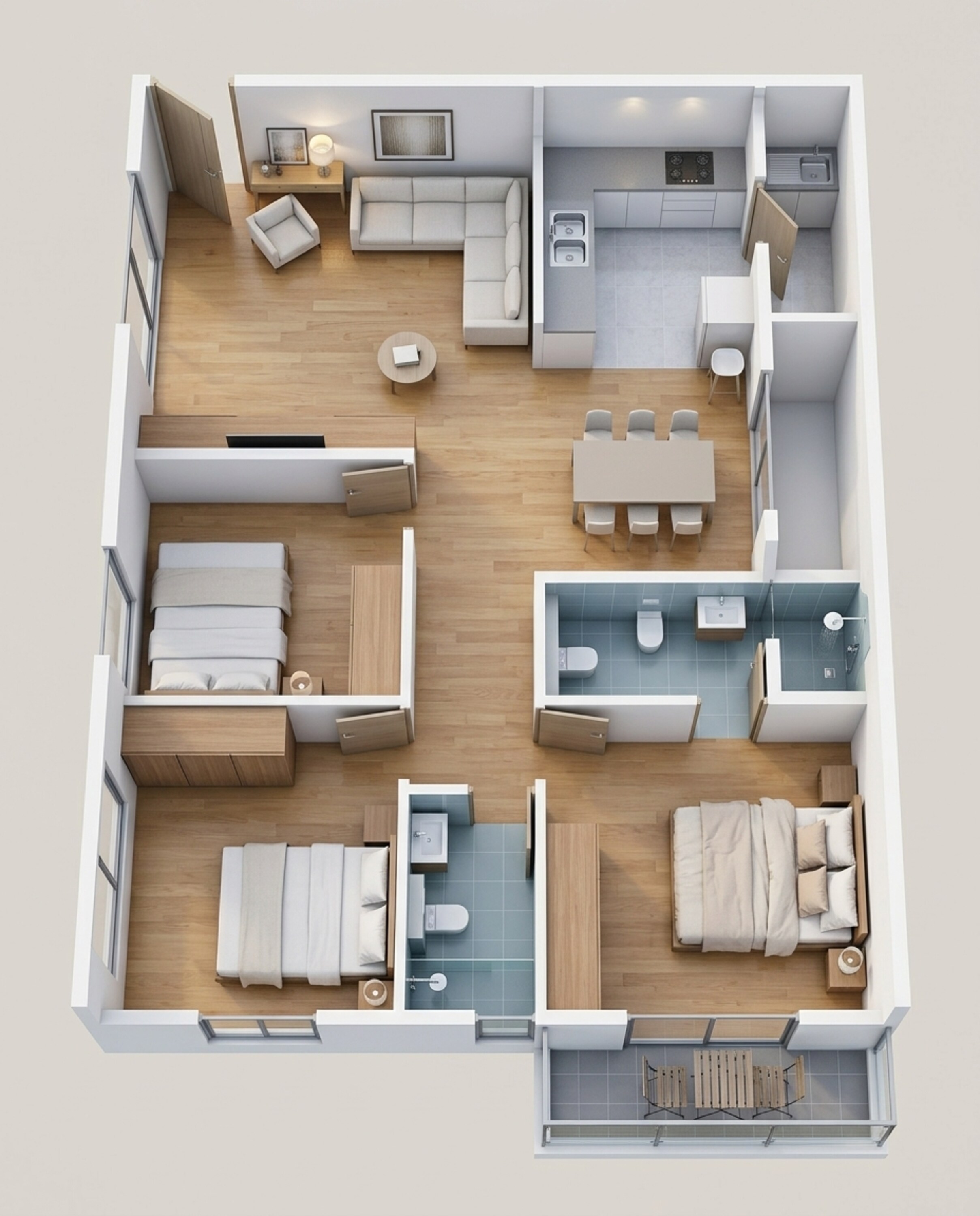 Floor plan of 3 BHK 1275 Sq. Ft. Apartment in JP Iris, Bangalore