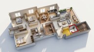 Floor plan of 3 BHK 1340 Sq. Ft. Apartment in Belvalkar Ashirwad, Pune