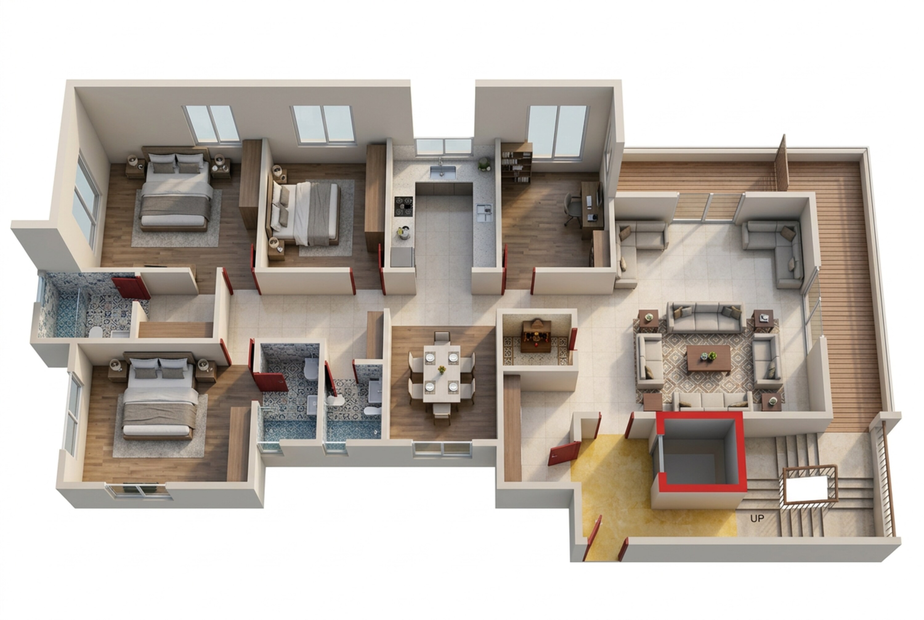 Floor plan of 3 BHK 1527 Sq. Ft. Apartment in Belvalkar Ashirwad, Pune