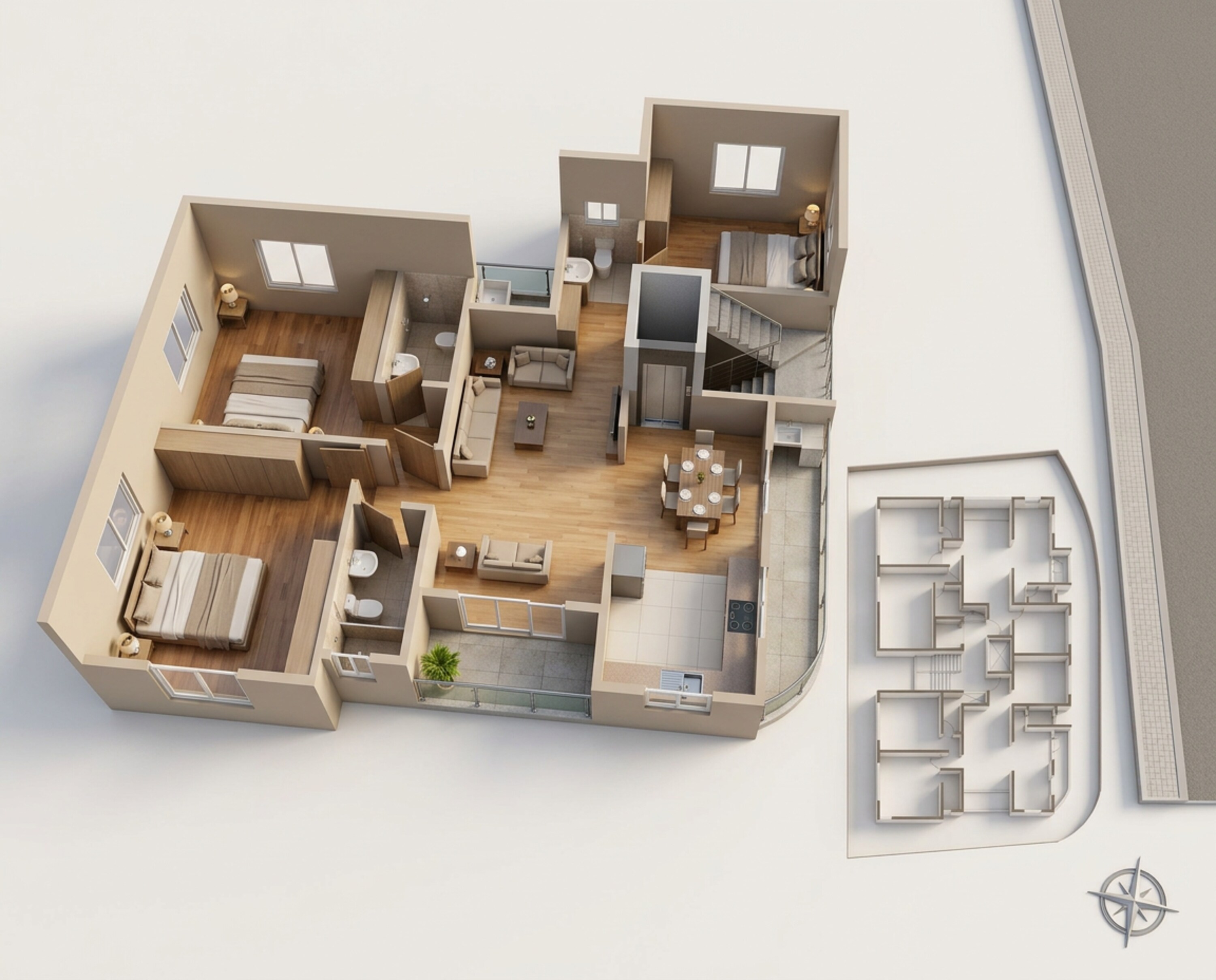 Floor plan of 3 BHK 1192 Sq. Ft. Apartment in Gokhale Uma, Pune
