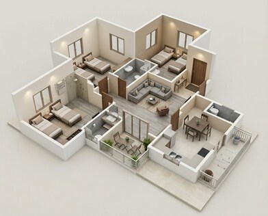 Floor plan of 3 BHK 1192 Sq. Ft. Apartment in Gokhale Uma, Pune