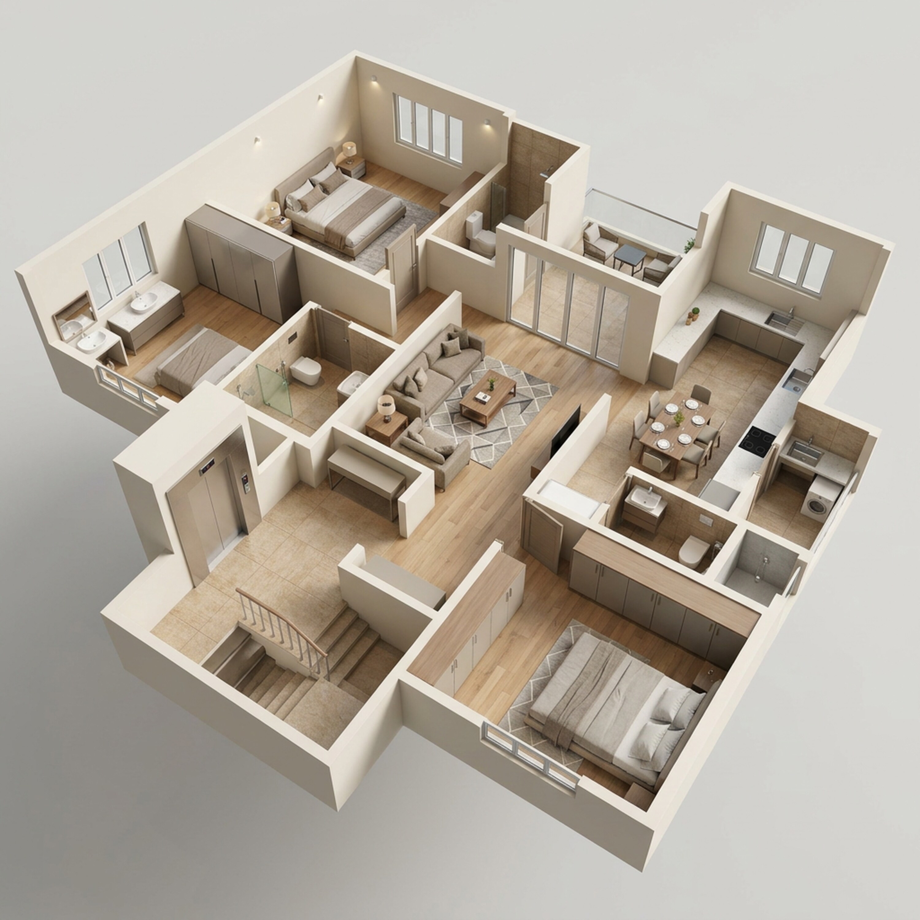Floor plan of 3 BHK 1226 Sq. Ft. Apartment in Gokhale Uma, Pune