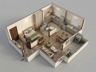 Floor plan of 1 BHK 604 Sq. Ft. Apartment in Sowparnika Whispering Petals, Bangalore