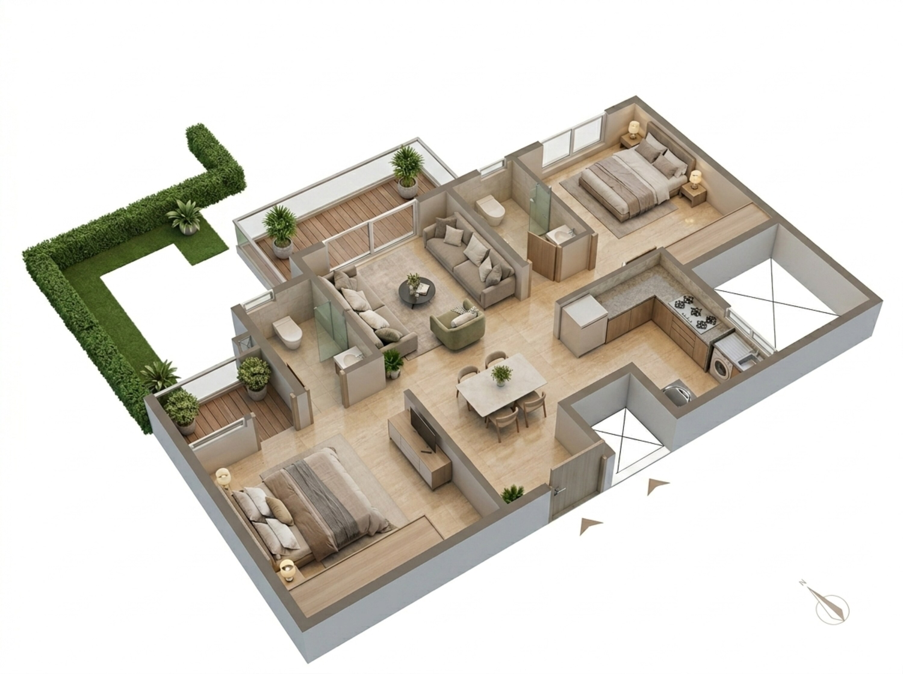 Floor plan of 2 BHK 1073 Sq. Ft. Apartment in Sowparnika Whispering Petals, Bangalore