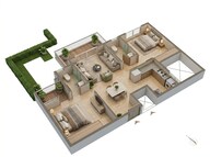 Floor plan of 2 BHK 1073 Sq. Ft. Apartment in Sowparnika Whispering Petals, Bangalore