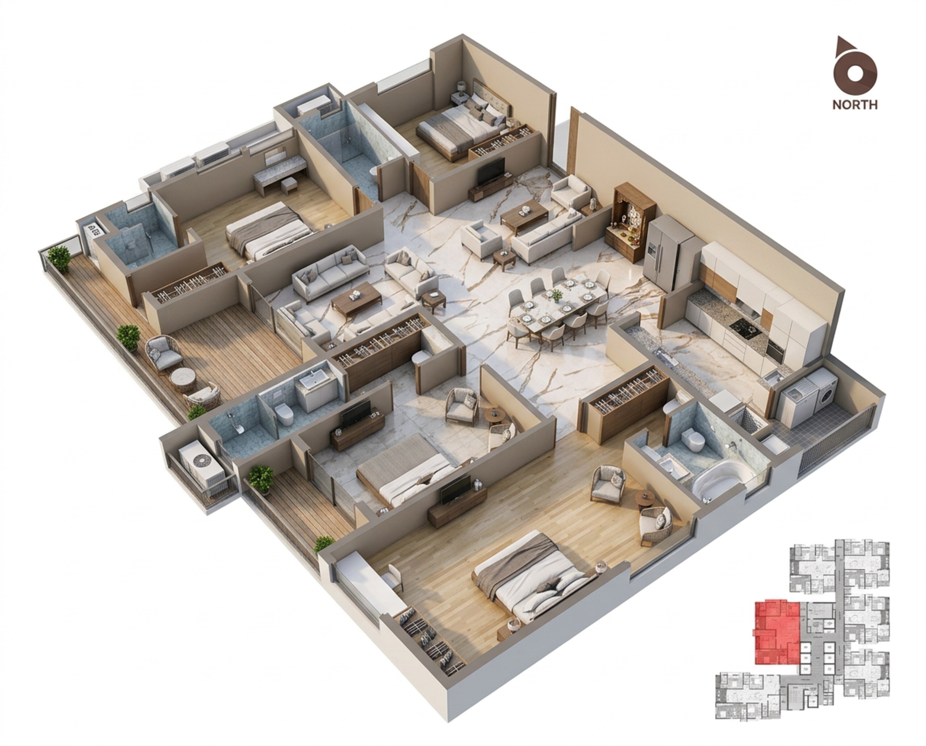 Floor plan of 4 BHK 3334 Sq. Ft. Apartment in Navanaami One, Hyderabad