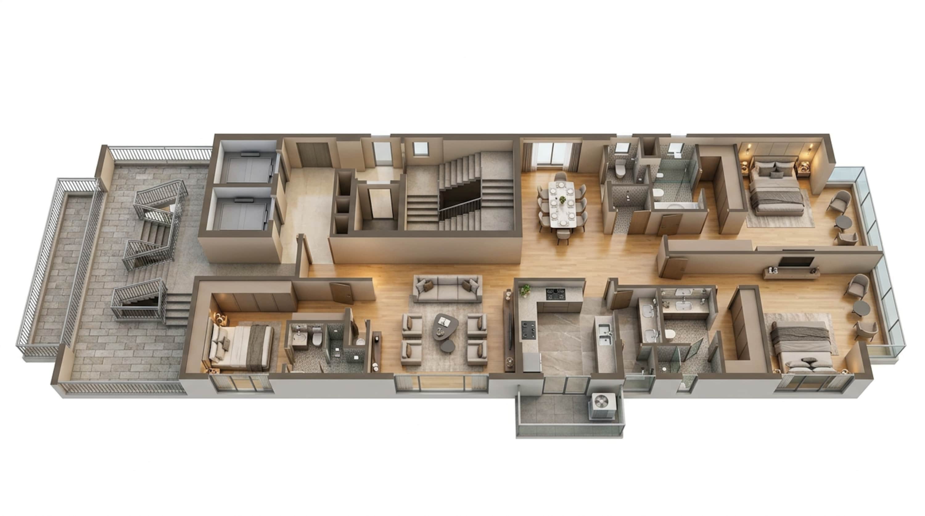 Floor plan of 3 BHK 1981 Sq. Ft. Apartment in Panchshil Omnia Residences, Mumbai