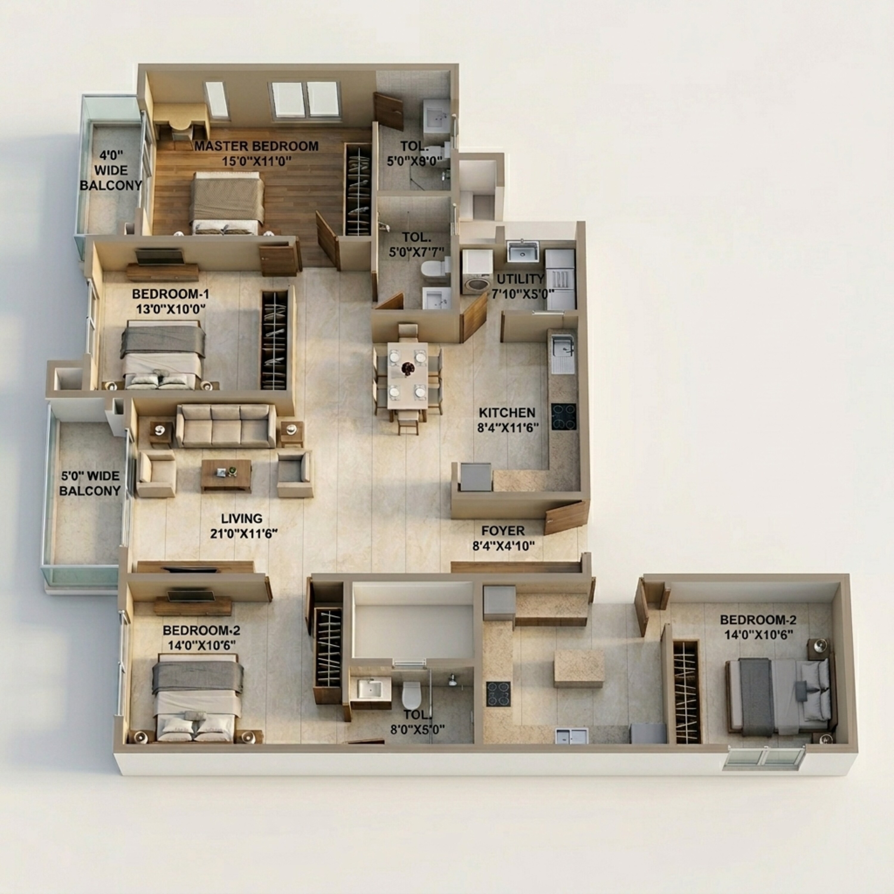 Floor plan of 3 BHK 1600 Sq. Ft. Apartment in Ajmera Marina, Bangalore