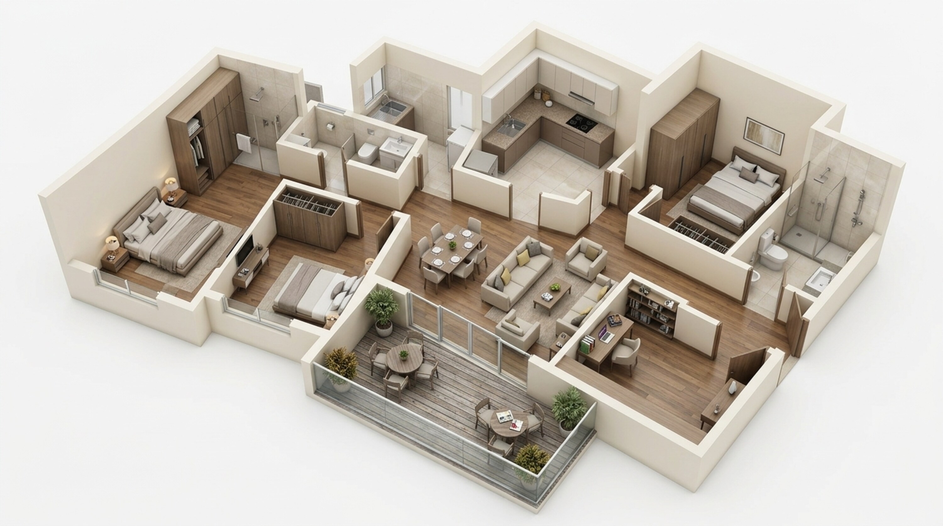 Floor plan of 3 BHK 1511 Sq. Ft. Apartment in Lodha Camelot, Pune
