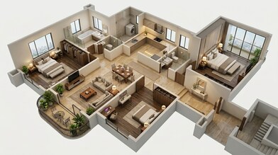 Floor plan of 3 BHK 1113 Sq. Ft. Apartment in Raymond Invictus By GS, Mumbai