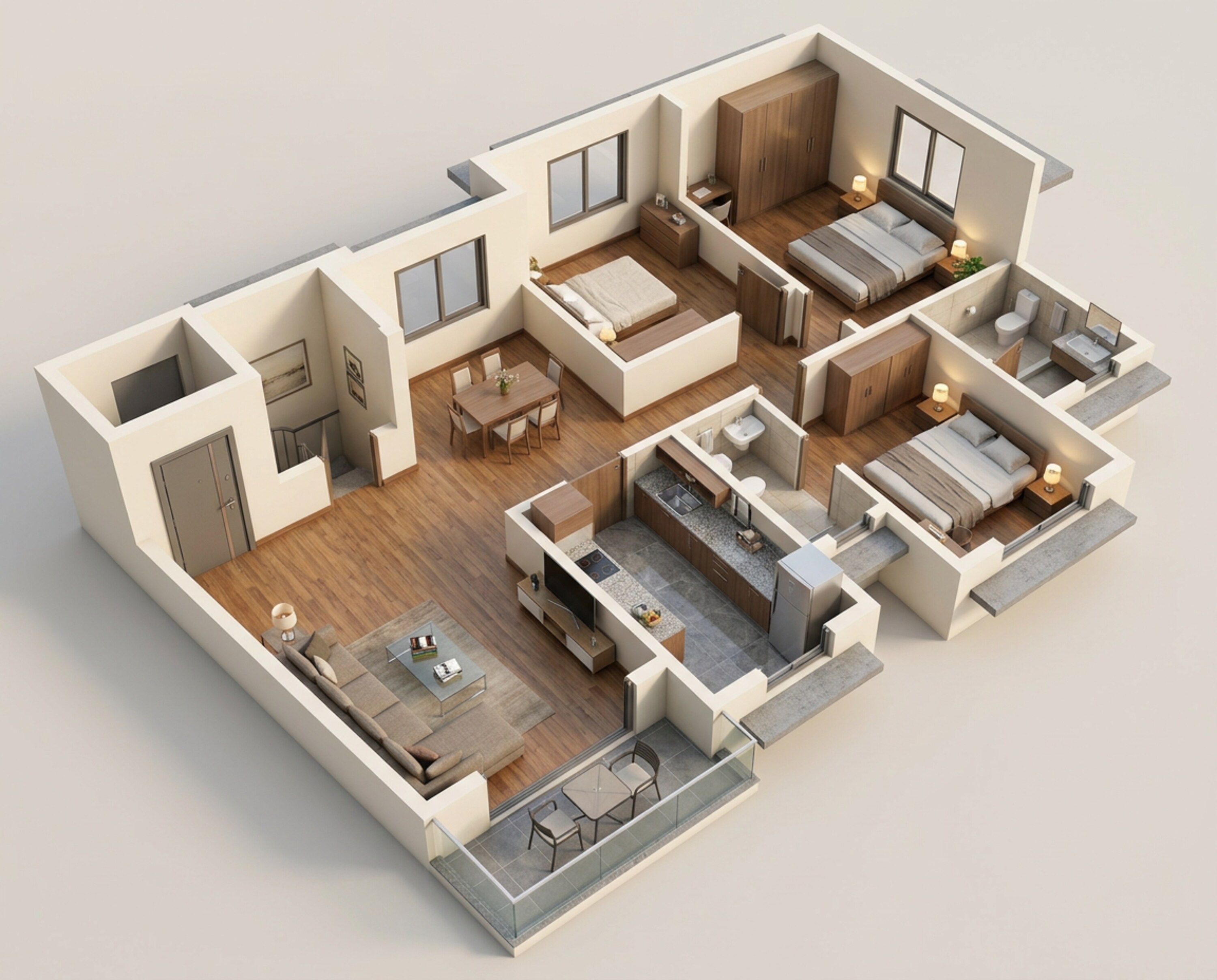 Floor plan of 3 BHK 857 Sq. Ft. Apartment in Damji Shamji Mahavir Serene, Mumbai