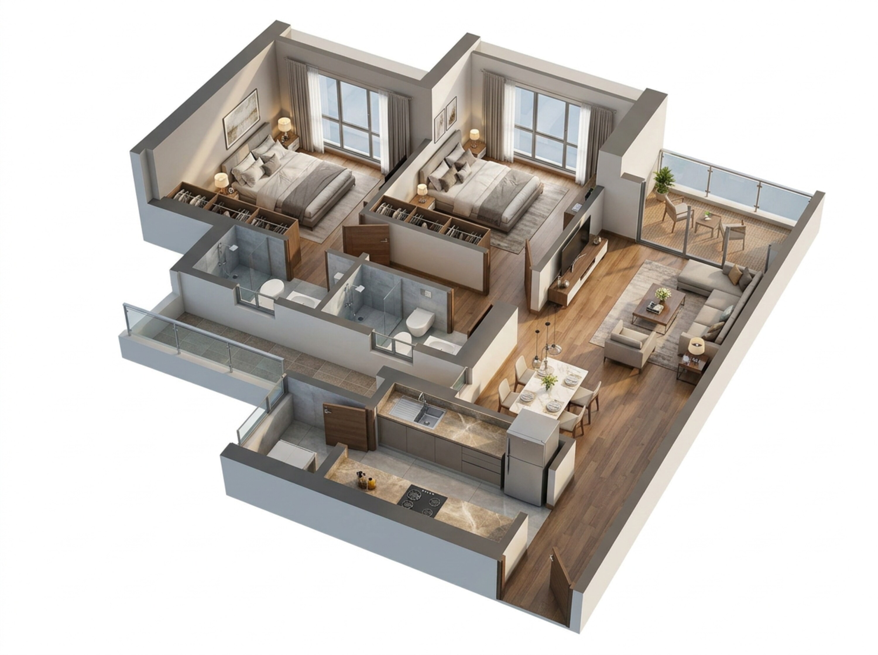 Floor plan of 2 BHK 687 Sq. Ft. Apartment in Godrej Green Terraces, Navi Mumbai
