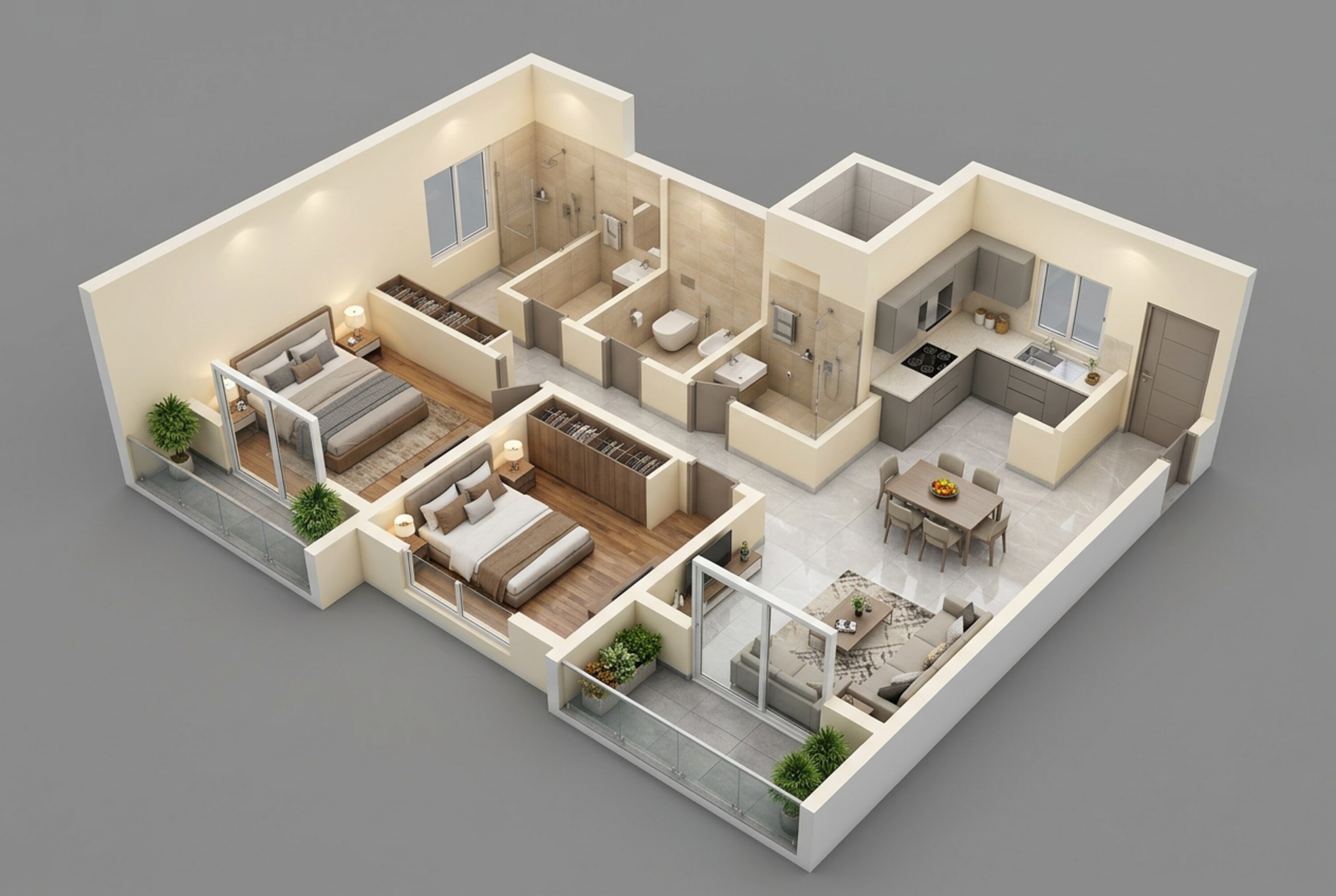 Floor plan of 2 BHK Apartment - 765 sq. ft. in Raheja Vistas, Pune
