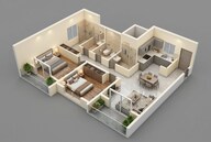 Floor plan of 2 BHK 765 Sq. Ft. Apartment in Raheja Vistas, Pune