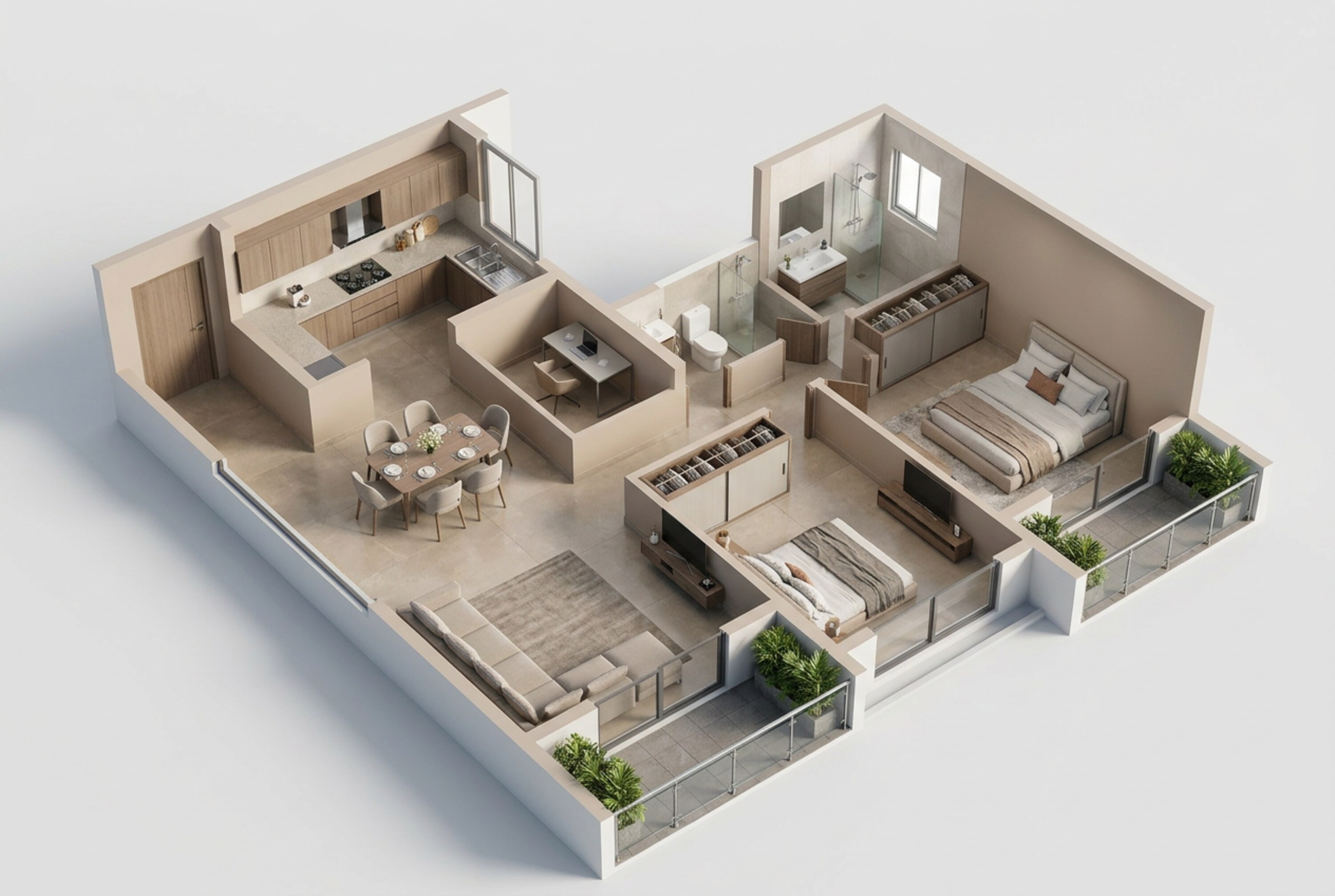 Floor plan of 2 BHK Apartment - 896 sq. ft. in Raheja Vistas, Pune