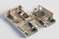 Floor plan of 2 BHK 896 Sq. Ft. Apartment in Raheja Vistas, Pune