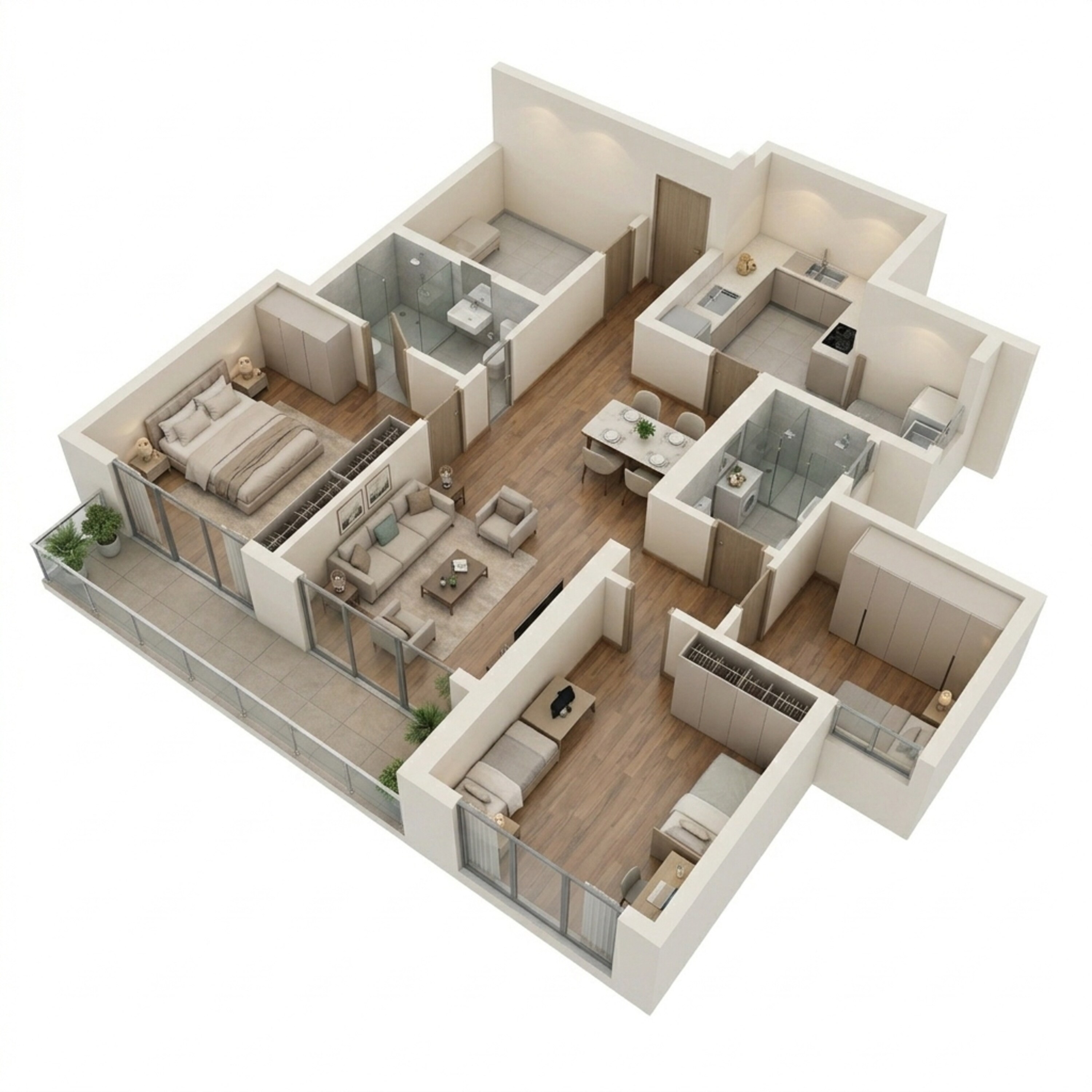 Floor plan of 3 BHK 1021 Sq. Ft. Apartment in Sobha Inizio, Mumbai