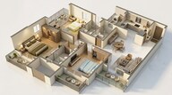 Floor plan of 3 BHK 1342 Sq. Ft. Apartment in Ashiana Aaroham, Gurgaon