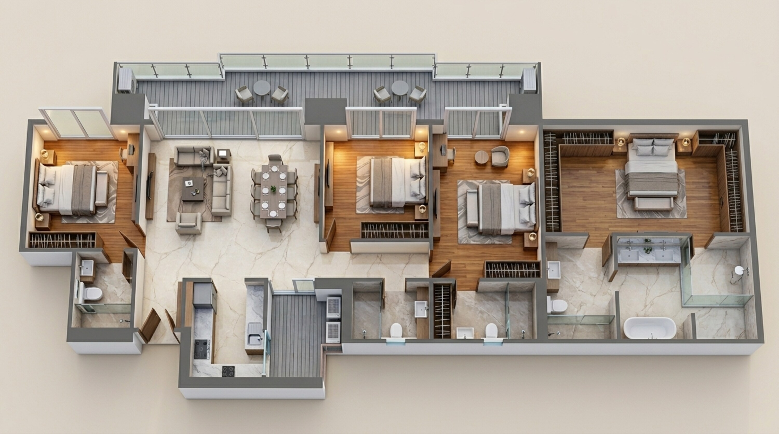 Floor plan of 3 BHK 2200 Sq. Ft. Apartment in Signature Global Sarvam, Gurgaon