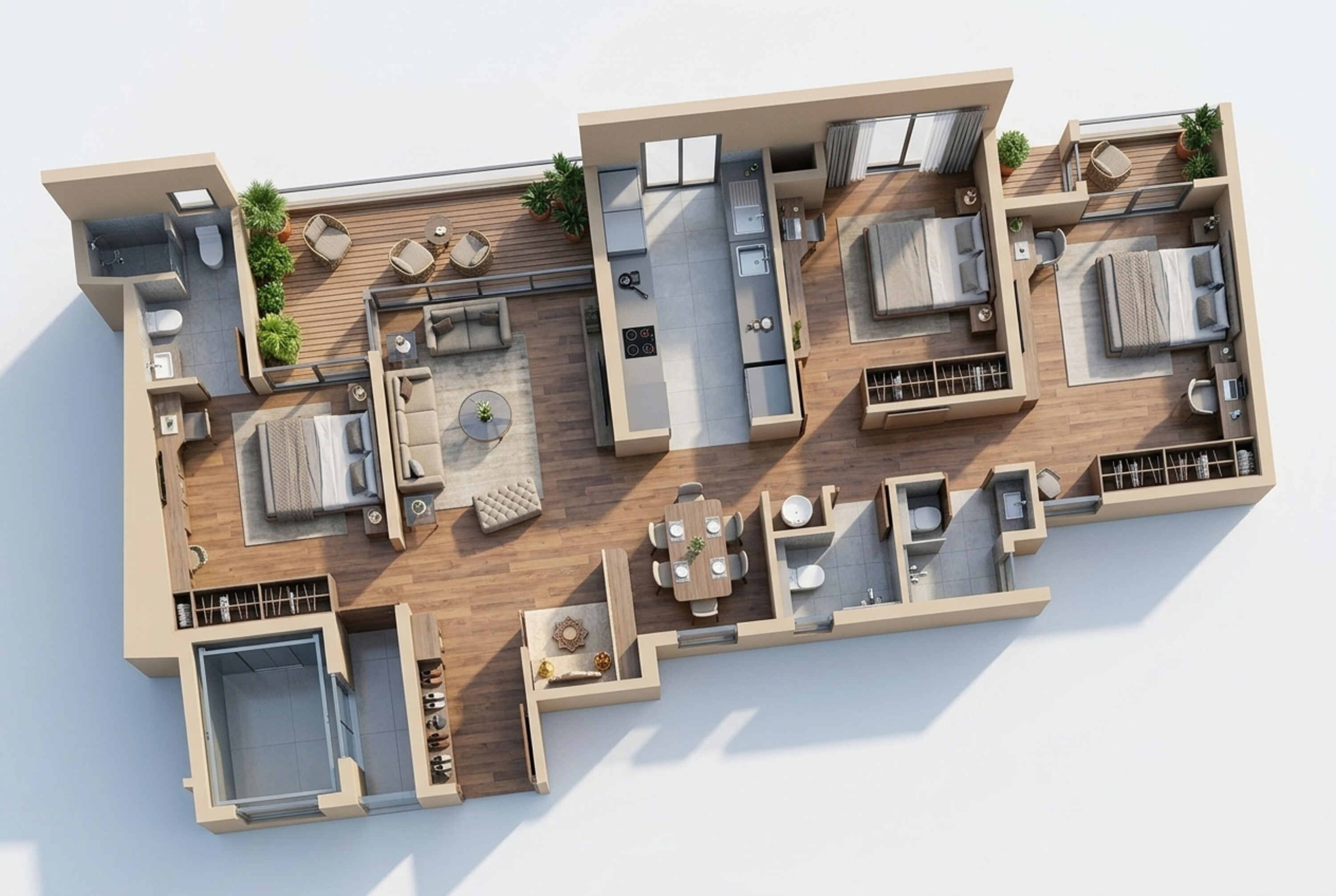 Floor plan of 3 BHK 1157 Sq. Ft. Apartment in Vilas Javdekar Palladio Kothrud Central, Pune