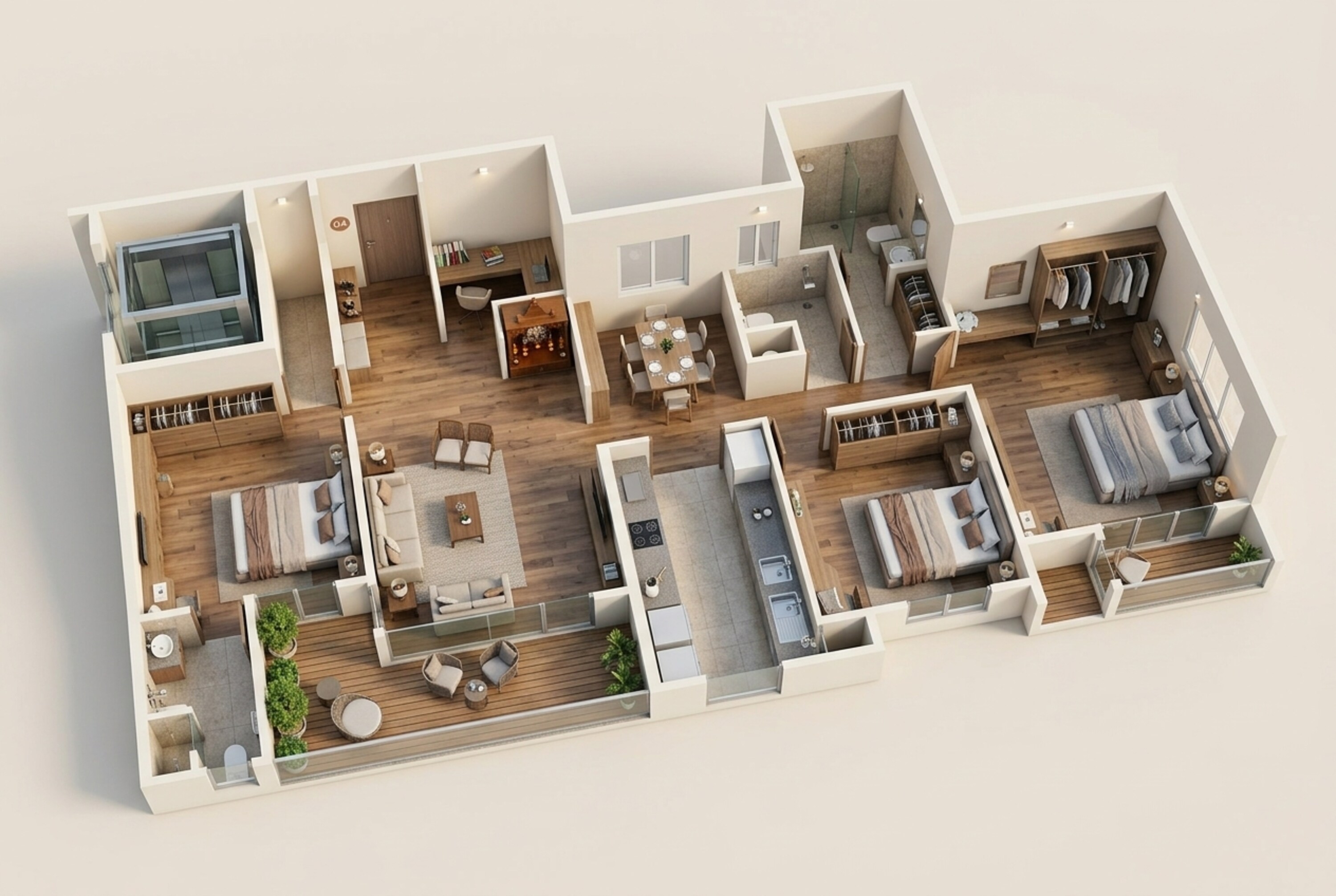 Floor plan of 3 BHK 1257 Sq. Ft. Apartment in Vilas Javdekar Palladio Kothrud Central, Pune