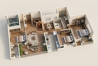 Floor plan of 3 BHK 1257 Sq. Ft. Apartment in Vilas Javdekar Palladio Kothrud Central, Pune