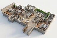 Floor plan of 3 BHK 1050 Sq. Ft. Apartment in Vilas Javdekar Palladio Kothrud Central, Pune