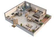 Floor plan of 1 BHK 953 Sq. Ft. Apartment in Sattva Vasanta Cove, Bangalore