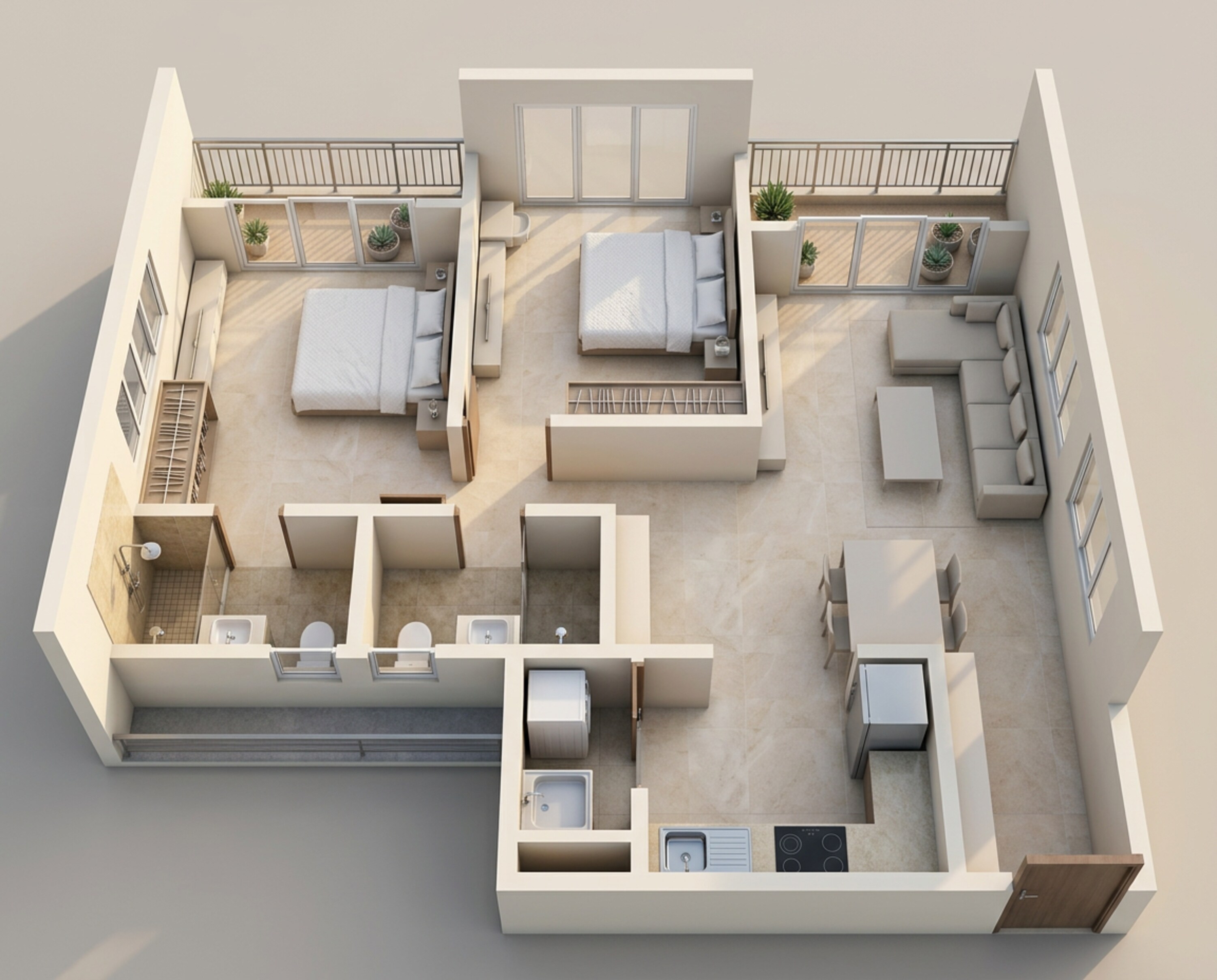 Floor plan of 2 BHK Apartment - 1350 sq. ft. in Mahindra Blossom, Bangalore
