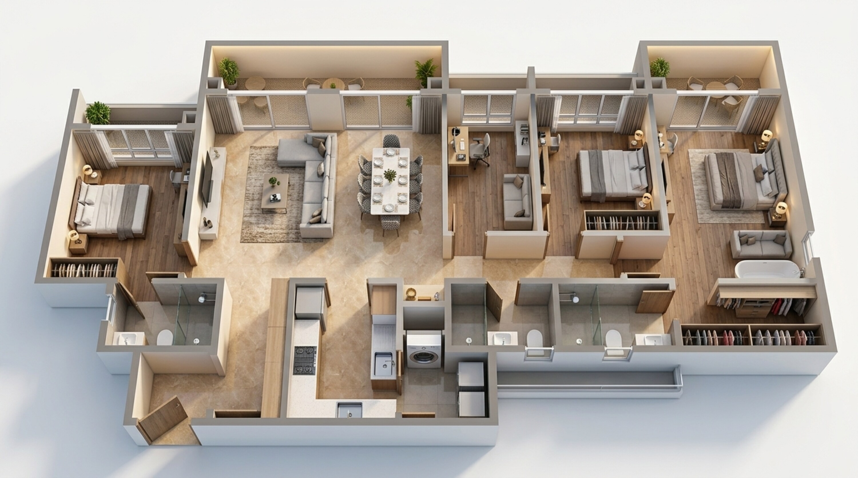 Floor plan of 3 BHK Apartment - 2200 sq. ft. in Mahindra Blossom, Bangalore