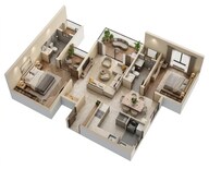 Floor plan of 2 BHK 1280 Sq. Ft. Apartment in Sumadhura Edition, Bangalore